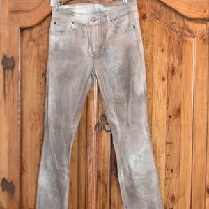 Beige straight stretchy pants w/ snake skin stamp